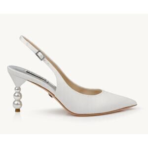 Badgley Mischka Beatrix Pointed-Toe Slingback Heel w/ Pearl-Beaded Heel 9.5 NIB